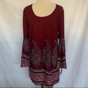 Xhilaration Paisley Long Bell Sleeve Dress